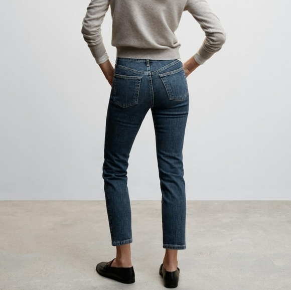 MANGO NWT Preppy City Chic Office Fall Slim Comfort Mid Cropped Jeans Women's - Picture 2 of 11